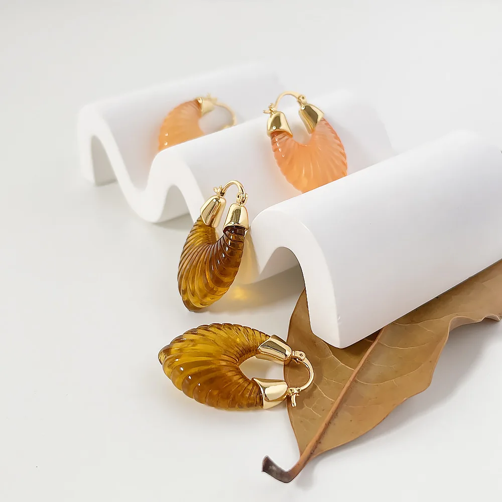 Luxury Women Fine Jewelry 5 Colors Resin Acrylic U Shape Chunky Square C Hoop 18K Gold Plated Earrings