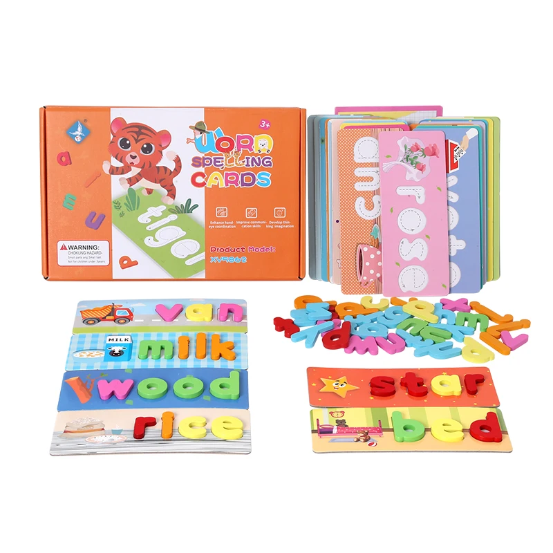 
Wooden spelling word game for children 26 English letters early education cognitive spelling practice picture puzzle teaching 