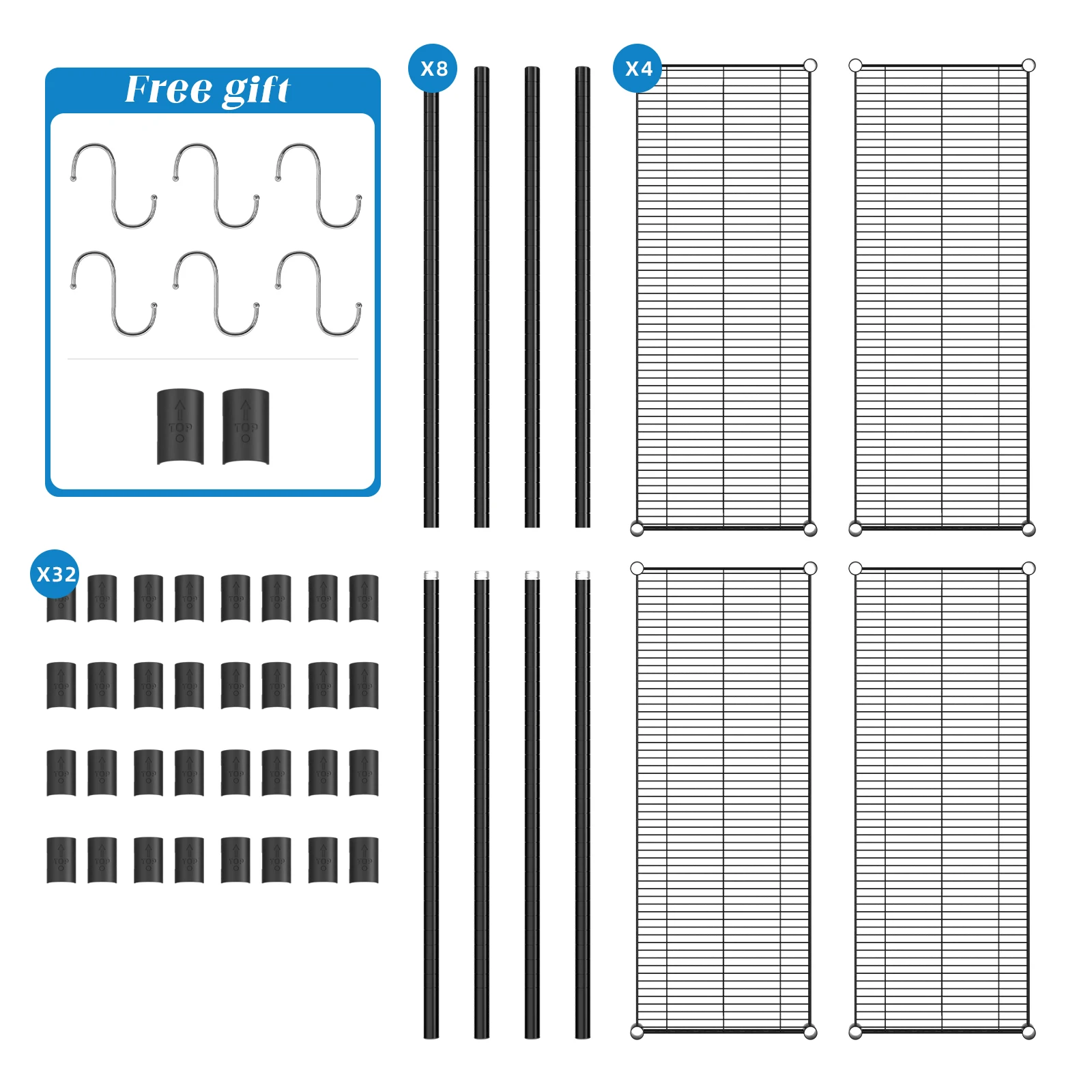Guan River 4-Shelf Adjustable Metal Shelf Wire Shelving Unit Heavy Duty Storage Rack  for Office,Kitchen,Bedroom,Bathroom