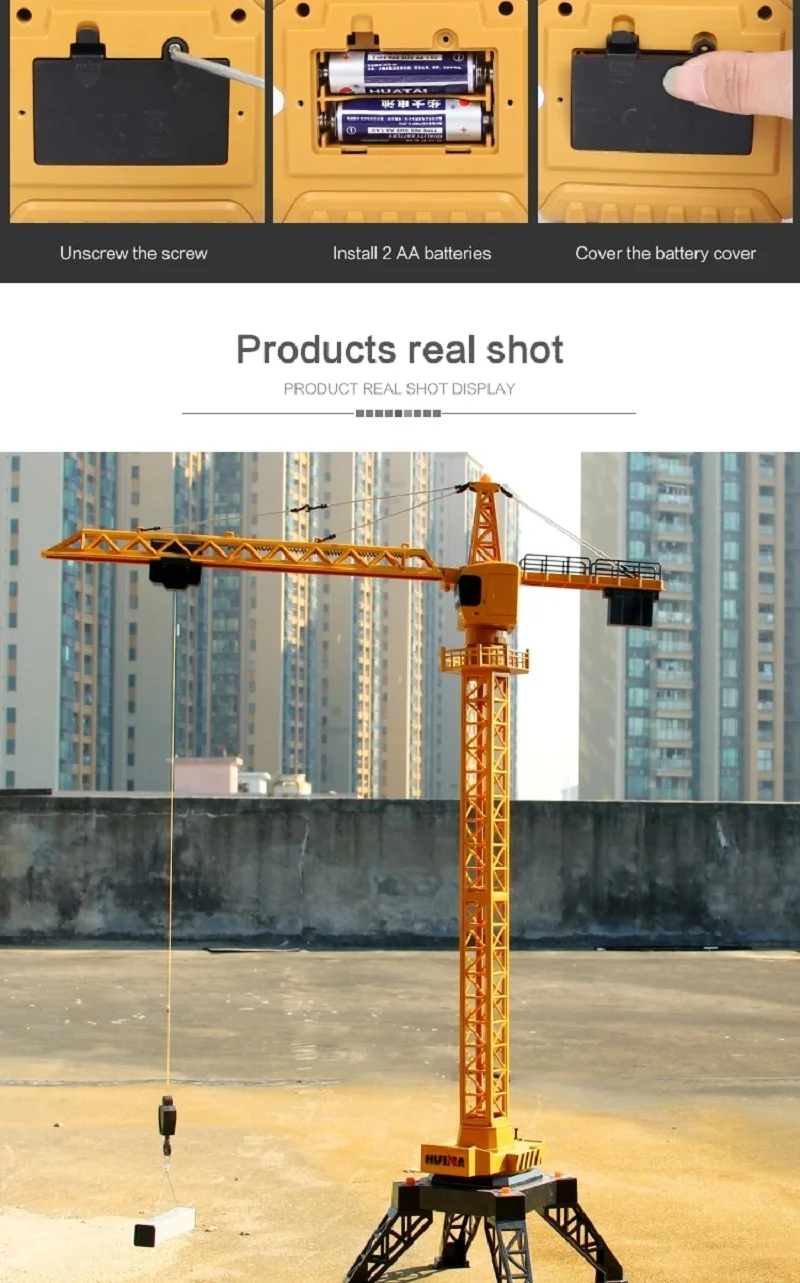 Huina 1585 1/14 Remote Control Tower Crane 12-Channels 2.4Ghz Rc Alloy Body Simulation Engineering Construction Truck Toy(8)
