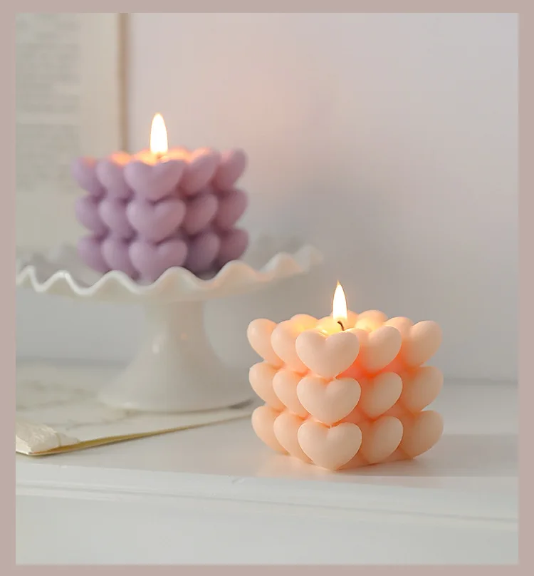 Ins Popular Customized Colors Heart Shaped Candle Trendy Love Cube Scented Candle for Wedding Birthday Decor