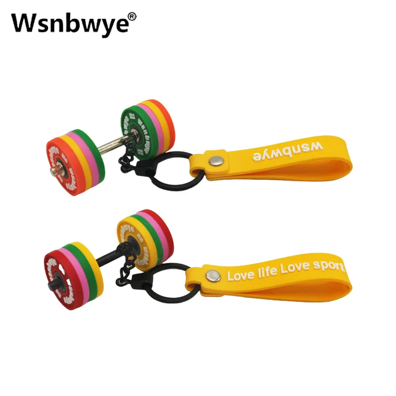 wholesale fitness gym llaveros cast  barbell weight plates  gift custom designer DIY barbells plate rack Metal barbell keychain