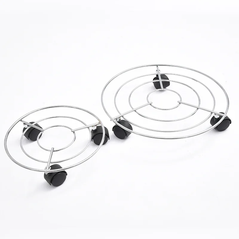 High Quality Iron Rolling Plant Caddy With Wheels Adjustable Indoor Outdoor Home Metal Round Flower Pot Shelf Rack