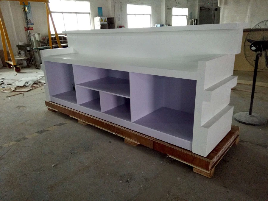 Strip Design With LED White Surface Artificial Stone Salon Office Mall Hotel Reception Service Counter Desk