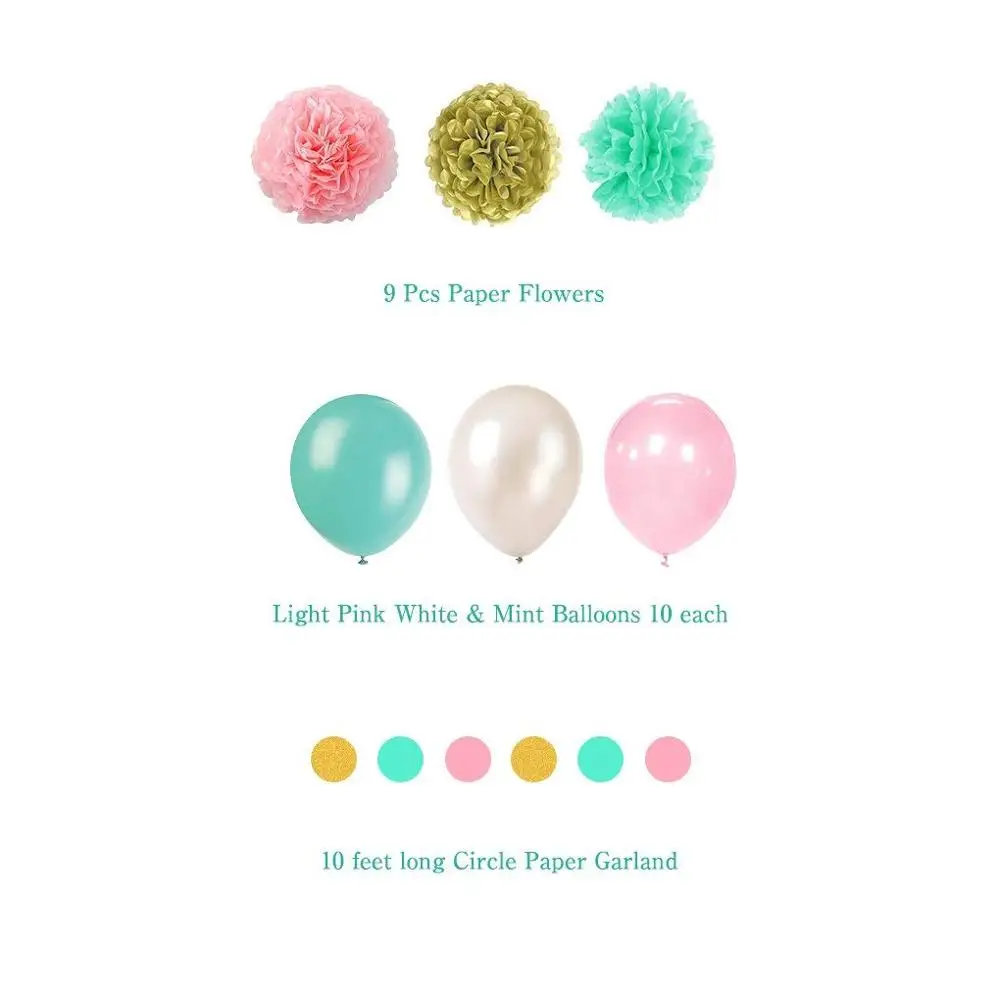 Hot selling paper flower ball set Tiffany blue romantic white fishtail flag latex balloon birthday party decoration