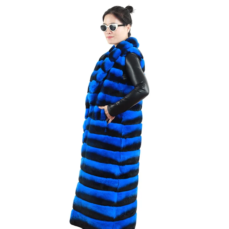 factory wholesale furry winter  stylish soft long turn-down Collar  rex rabbit fur vest for women