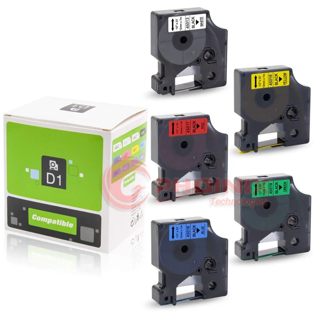 Label Tape 12mm Compatible for Dymo D1 Label Cassette 45013 45010 45016 45017 45018 45019, 1/2 Inch D1 Label Maker LabelManager