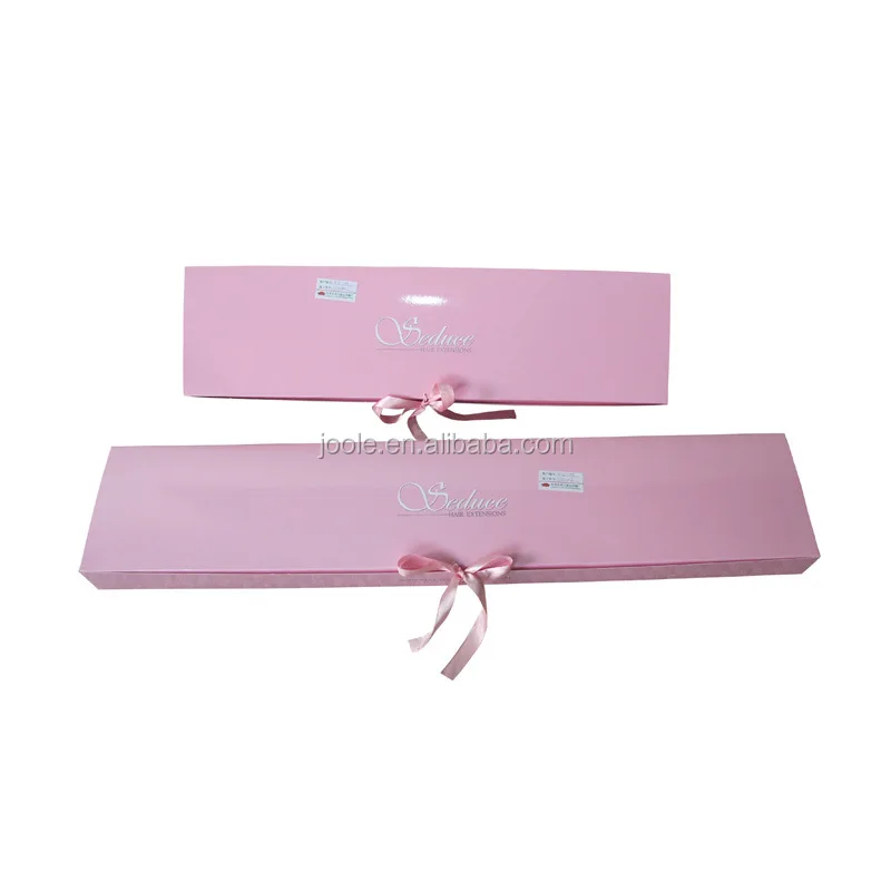 Elegant design hair extension wig packaging boxes tie packaging bo with ribbon satin