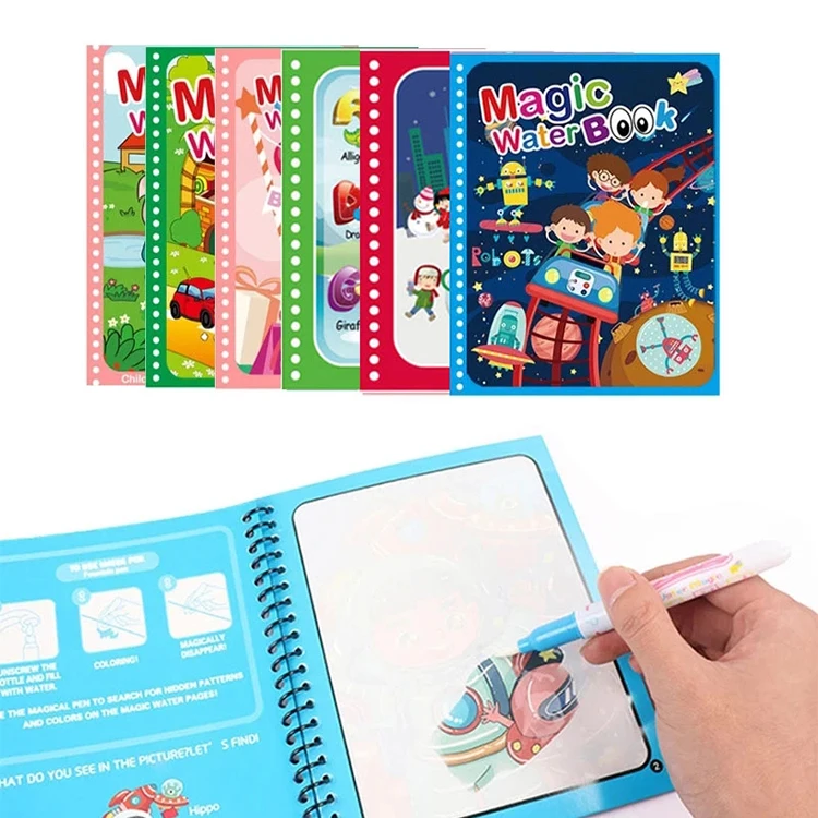 High Quality White Cardboard Material Reusable Colorful Magic Water Drawing Book