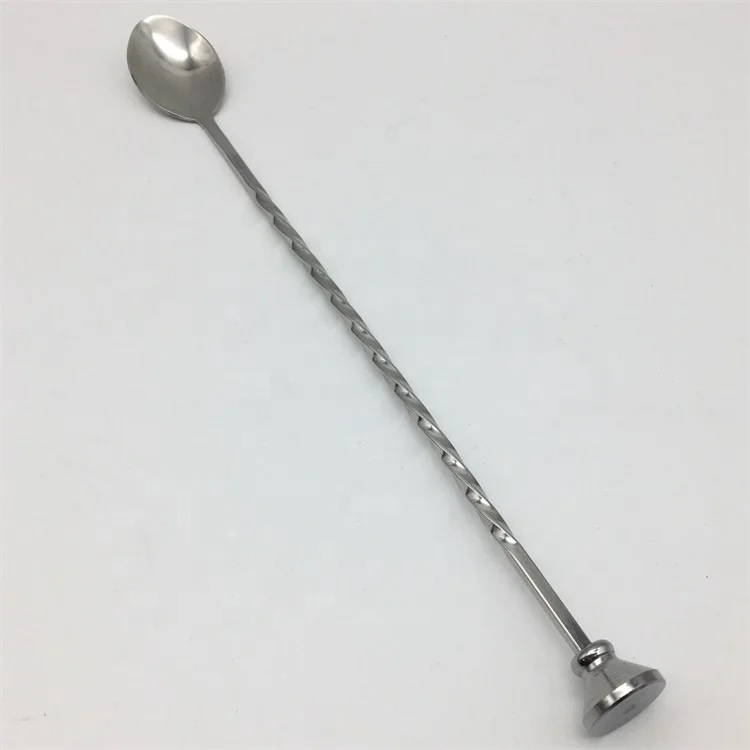 Stainless Steel Bartender Tools Cocktail Drinking Stirring Mixing Twisted Spoon Swizzle Stick With Weighted Base Head Tail