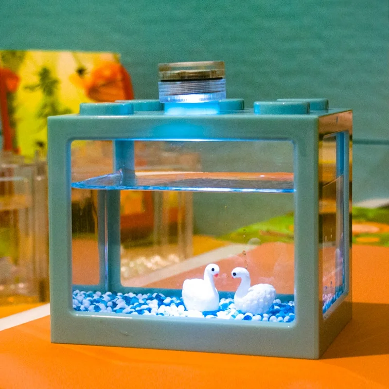 Mini Aquarium Betta Fish Tank With Usb Led Lighting Small Aquarium Office Viewing Transparent Acrylic Fish Tank