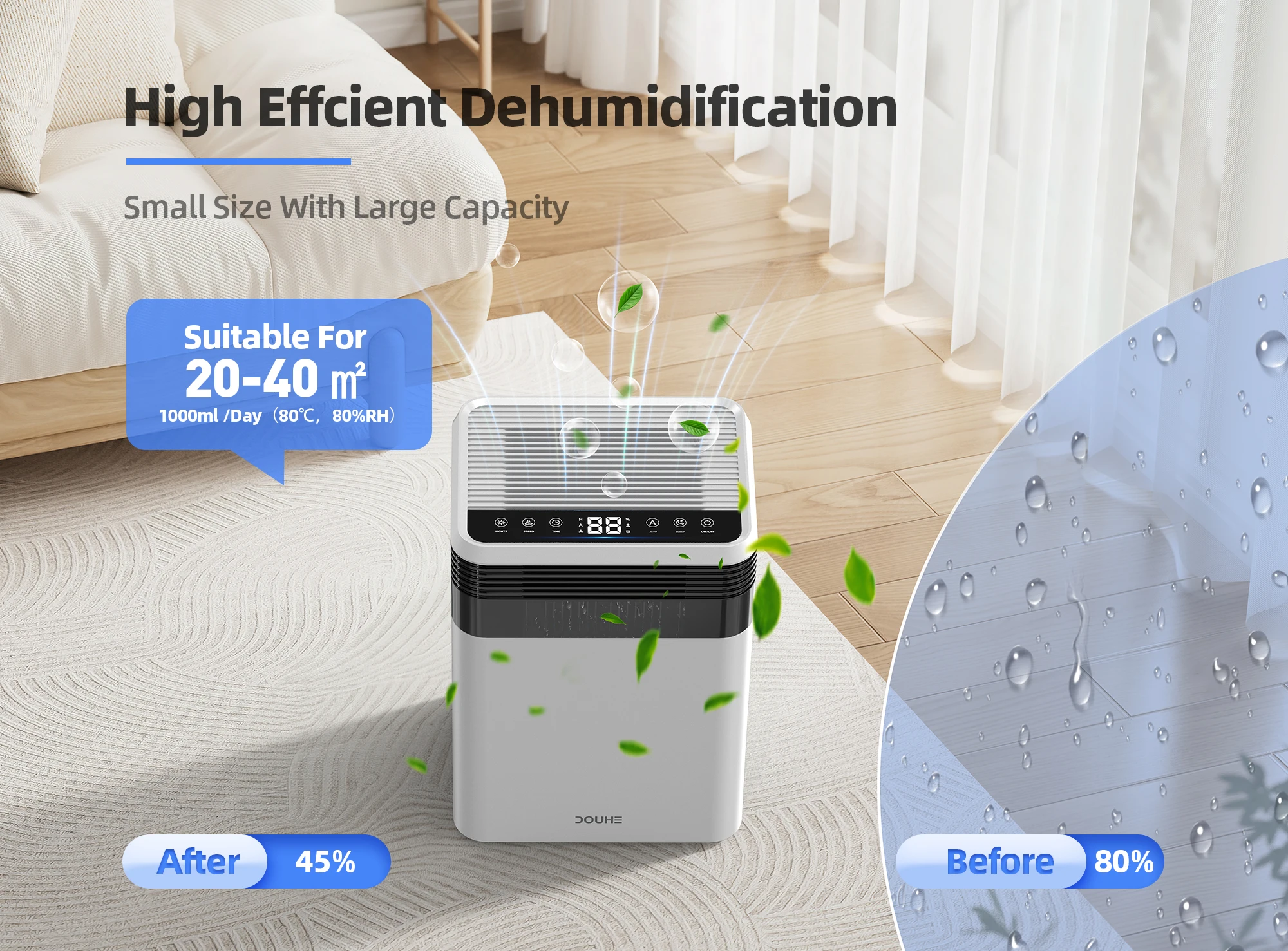 Source Factory Dehumidifier Suppliers 1000ml/Day Electronic Screen Air Drying Peltier Low Noise Home Dehumidifiers For Sale