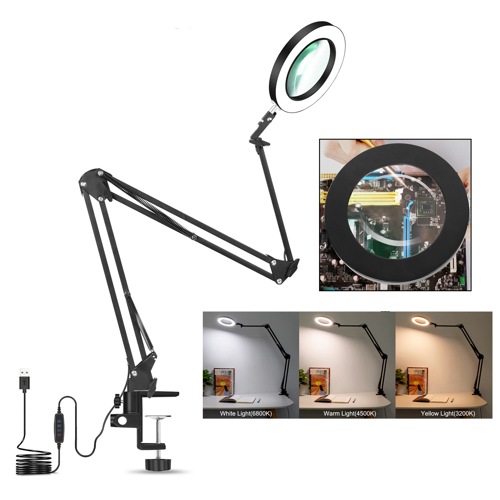 5X Magnifying Glass with 80Pcs LED Lights Soldering Third Hand Reading/Beauty/Close Work Magnifier Desk Lamp Lighting Tool