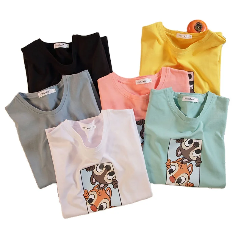 100% Cotton Short Sleeve T-Shirt women 2023 new summer Korean ins personalized print versatile loose white top