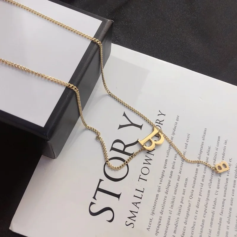 Capital Letter B With Small Letter B Pendant Necklace New Fashion Stainless Steel Necklace High Quality Gold-Plated Necklace