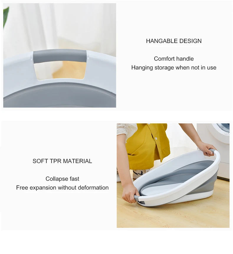 Space saving pop up small folding storage container plastic collapsible laundry basket foldable laundry basket with handle