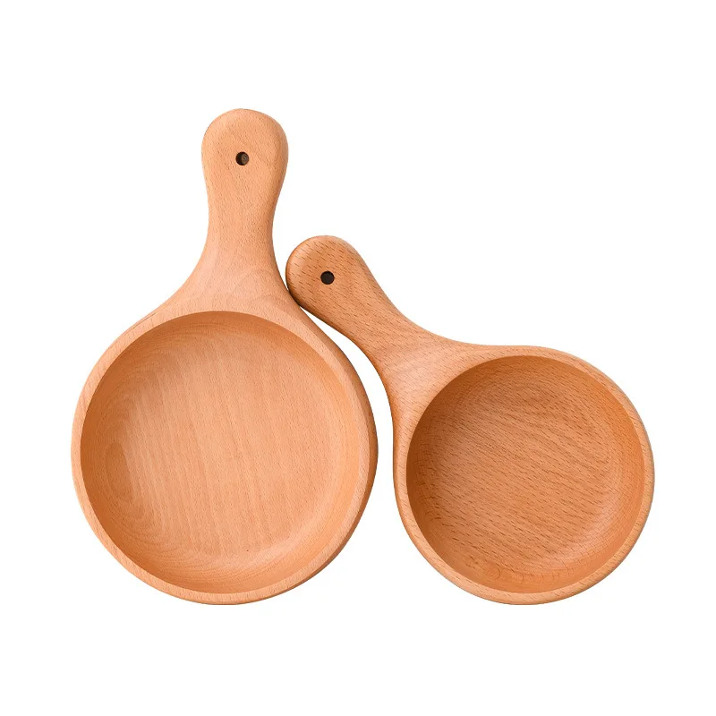 Handmade 26cm round Salad Bowl with Handle Polished Vintage Wooden Set for Soup Serving Country Design Steel Material Parties