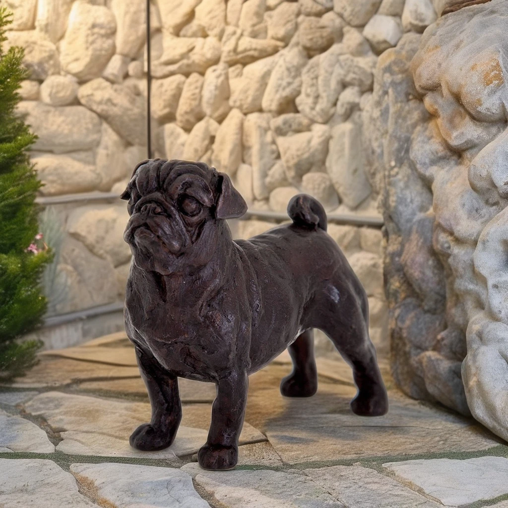 antique cast bronze animal sculpture metal Standing Pug Dog Cast Bronze Sculpture