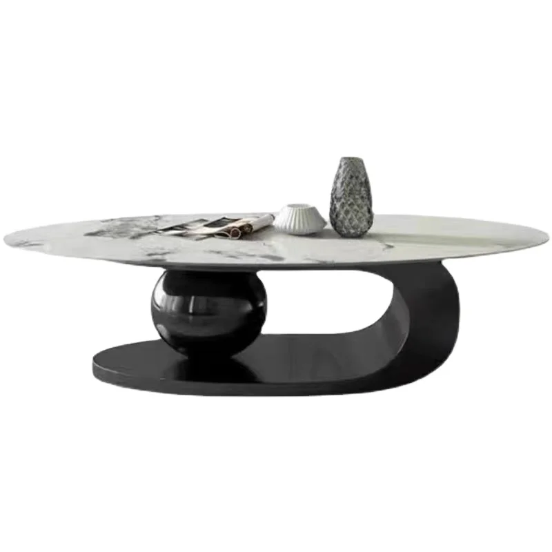 Italian modern simple living room furniture rock slab oval design coffee table