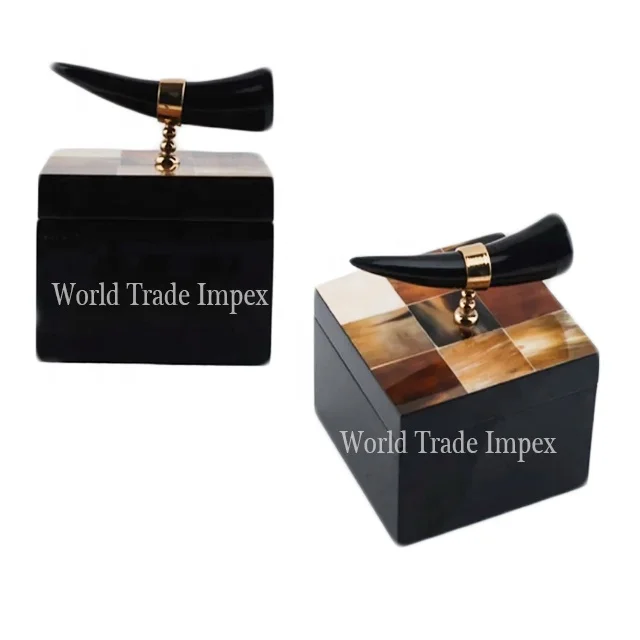 Lacquered MDF and buffalo horn strips inlay box for luxury gift packaging