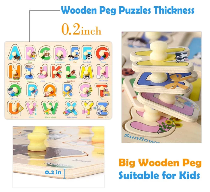 Educational Toy  Enjoy Alphabet Puzzles wooden upper case letter and number learning board toy for kids toddlers boys girls