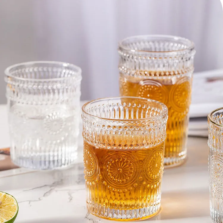 Hensin Wholesale Reusable Relief Round Water Cup Happy Shop With Handle Gift Edge Sunflower Glass Milk Cu For Tea Drinks