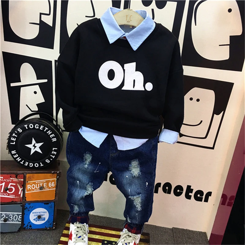 Direct Sale from Manufacturers 2024 Fall New Boys Clothing High Quantity Fashion Short Sleeve Sweater Shirt with Jeans Children