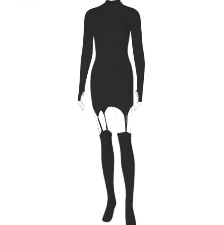 Hanging Tights Set Long sleeve Bodycon Dress Stockings suit Solid Color Club Dresses Mini Vestido Sexy Short Tight Mini Dress
