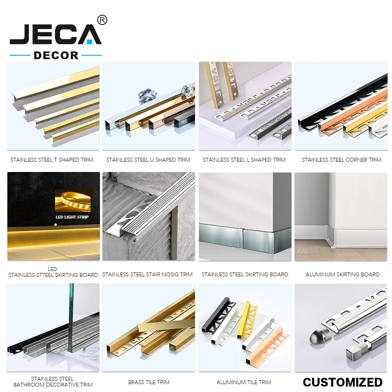 JECA Good Quality SS 304 Tile Trim U Shape Stainless Steel Wall Trim Inside Corner Metal Tile Edge Trim