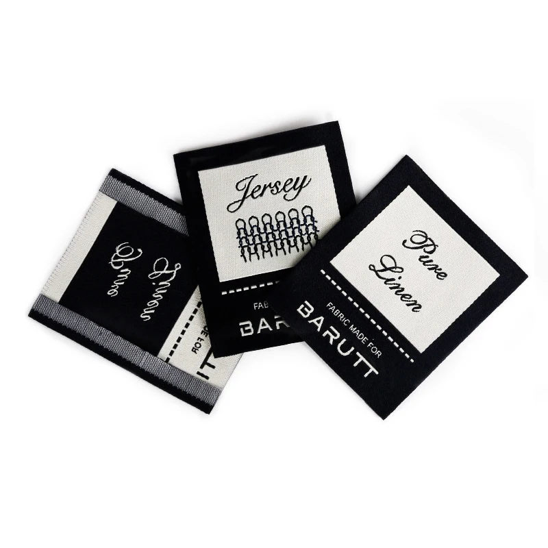 Модный логотип, высокая плотность, дамасский атлас, основной размер, шея, ткань, этикетка, одежда, тканые этикетки для одежды