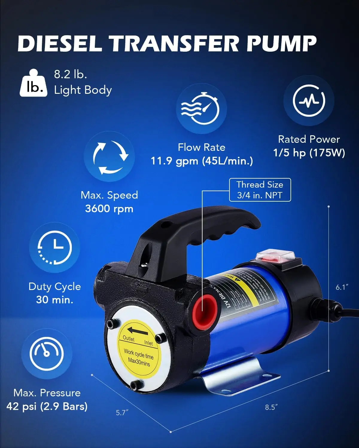 Portable Fuel Transfer Pump with Premium Filter Package  Gasoline Diesel Kerosene Ethanol Blends 12v Fuel Transfer Pump