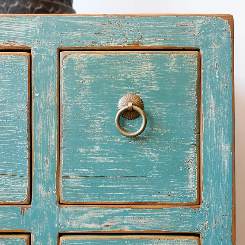 Furniture factory Chinese traditional distressed lacquered wood furniture paint vintage multi-purpose 12-drawer cabinet