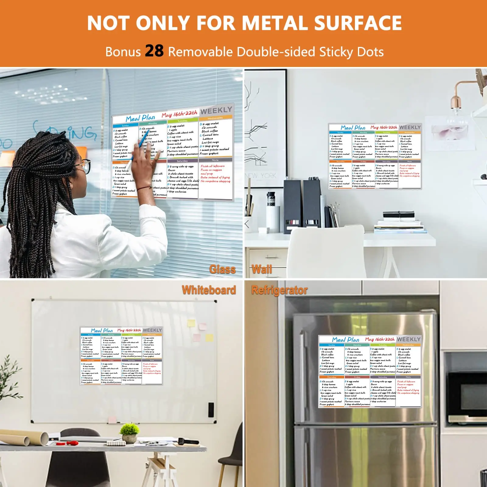 Customized Reusable Dry Erase Monthly Calendar and Weekly Meal Planner Message Board Sheet Magnetic Whiteboard for Fridge
