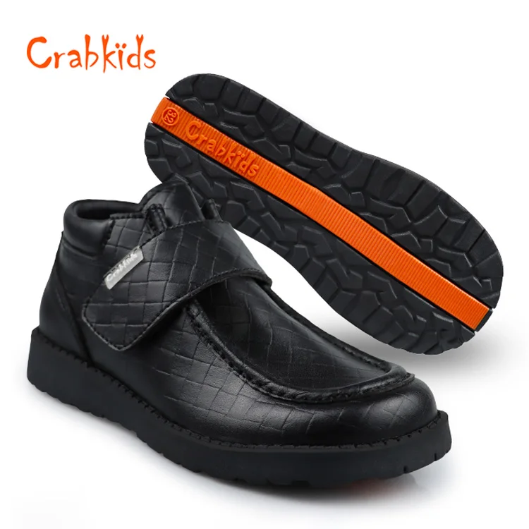 Crabkids Factory New Material Pure Leather New Design Hot Selling Black School Shoes
