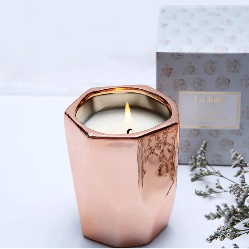 Luxury gift box geometric shape rose gold scented candle holder