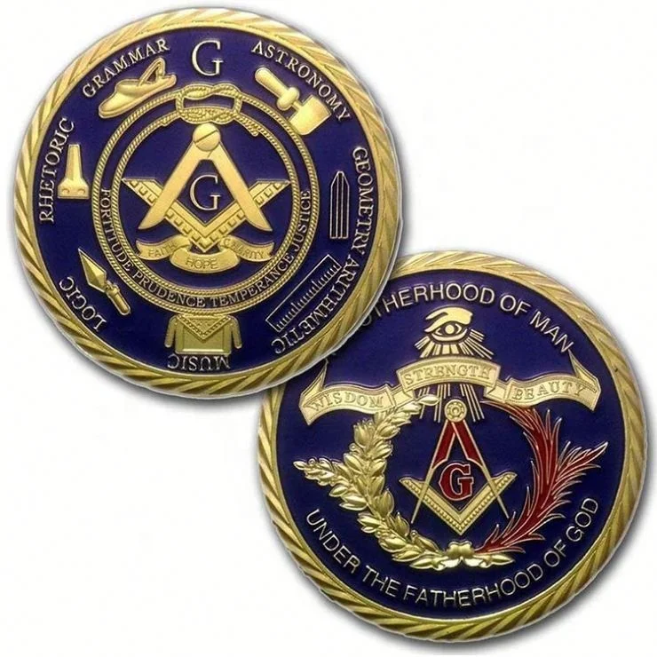 Manufacture Custom Make 3D Souvenir Challenge freemason masonic symbols Award Medal Metal Coins