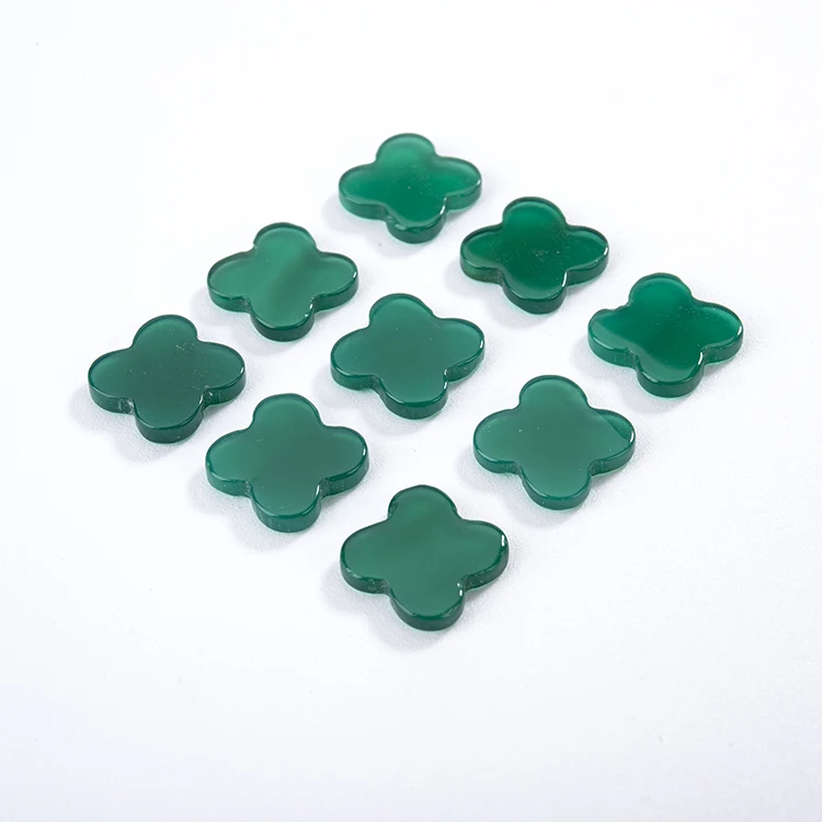 High quality cheap natural gemstone beads four leaf clover green agate slice for inlay fashion pendant