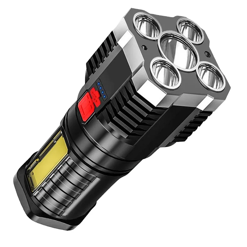 Wholesale Five Core LED Waterproof Torch Light Rechargeable Emergency Powerful COB Flashlight
