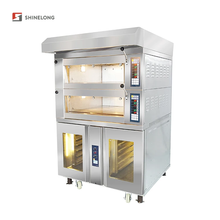 Hot Air Convection Oven 4 Tray Commercial Combined Double Deck Electric Oven with Under Shelf