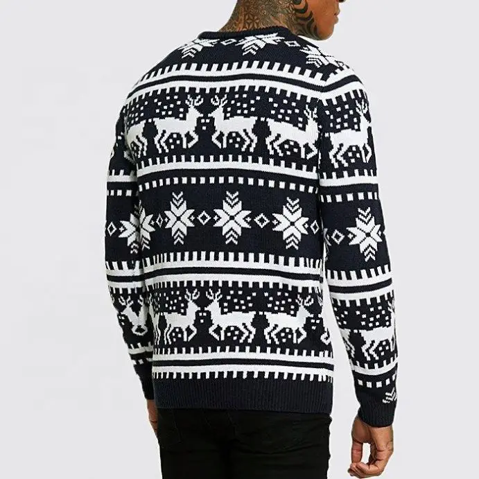 OUTENG Men Ugly Christmas Cartoon Pattern Contrast Color Pullover Custom Ugly Christmas Sweater Jumpers Jumper For Men