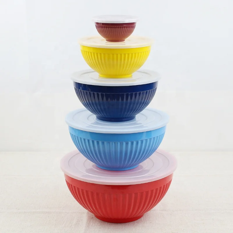 New Arrival Hot Sale Melamine Household Tableware 5 Piece Set Colorful Salad Melamine Mixing Bowl with Lid