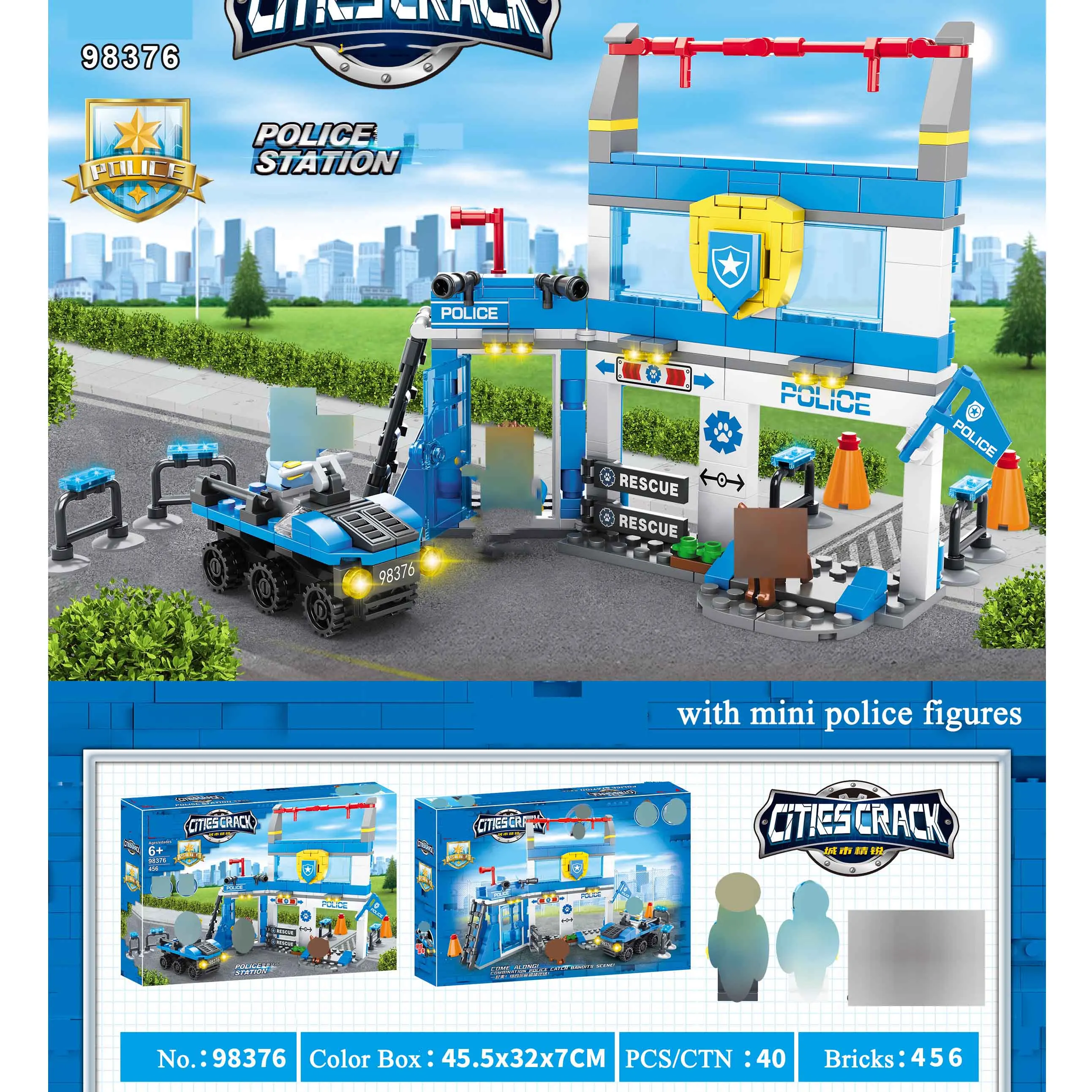 Police Station Construction Set With Mini Officer Thief Figures Chasing Game Educational Role-Play Fun Play Set Building Block