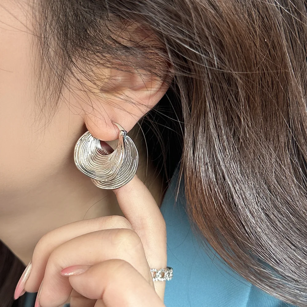 Fashion Jewelry copper 24k real gold chunky Trendy Simple Irregular Striped Retro Style Earrings