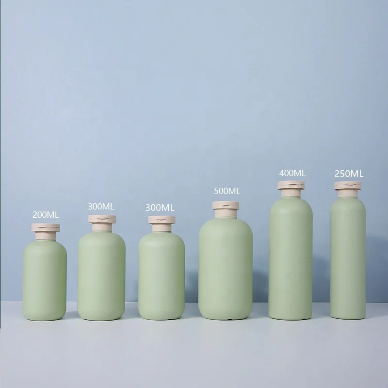 200/250/300/400/500ml light green baby wholesale plastic cosmetic lotion container empty shampoo bottles with pump