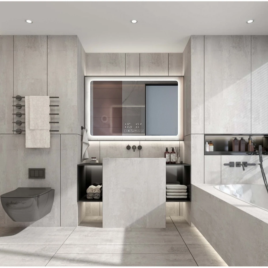 Hotel sliding door bathroom mirror cabinet Shaver Socket Smart Touch screen high quality medicine cabinet storage with led