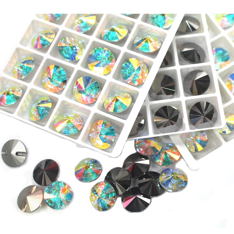 Lucky K9 top quality sew on Rivoli button  crystal ab hematite sew on rhinestone button for garment Sofa