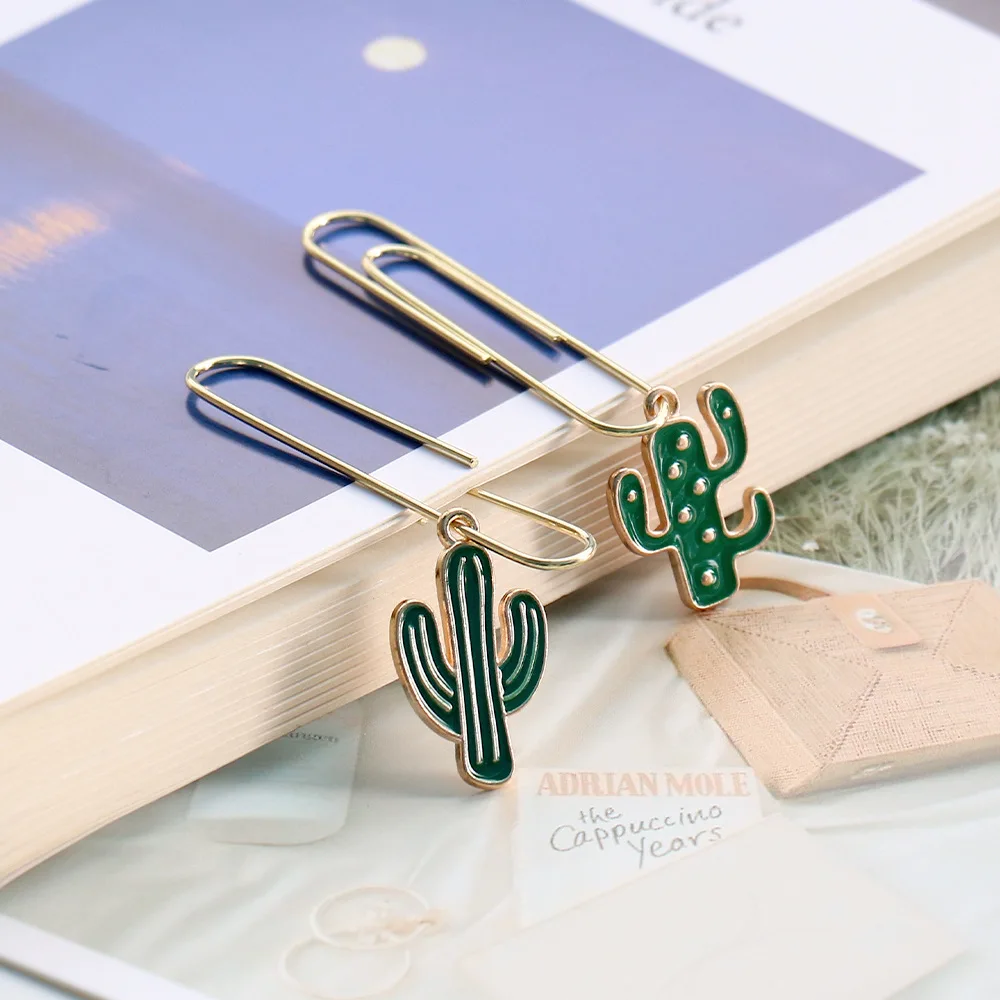50mm Paper Clip Plated Metal Wire Clips File Index Clamp Cute Plant Paper Clips Pendant Paperclips Bookmark for Home Office