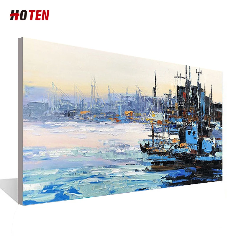 Large Size Hand Painted Abstract Boat Sea Beach Oil Painting On Canvas Abstract Seascape Wall Art Picture Living Room Home Decor