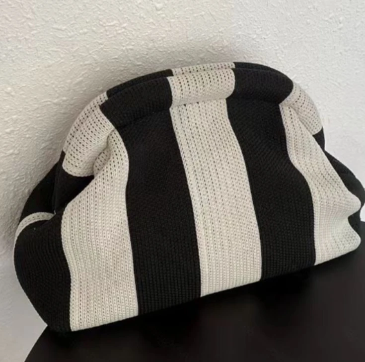 Summer Woven Crochet Purses for Women Beach Clutch Handbags Dumpling Clutch Ruched Cloud Purse Casual Colorblock Cosmetic Bag