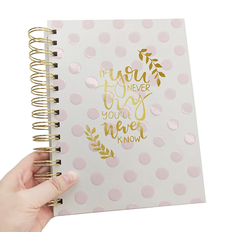 2020  Gold white Fashion wire-o colorful custom printing hard cover spiral daily agenda planner